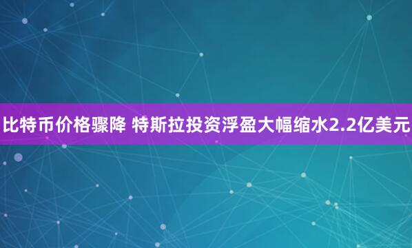 比特币价格骤降 特斯拉投资浮盈大幅缩水2.2亿美元